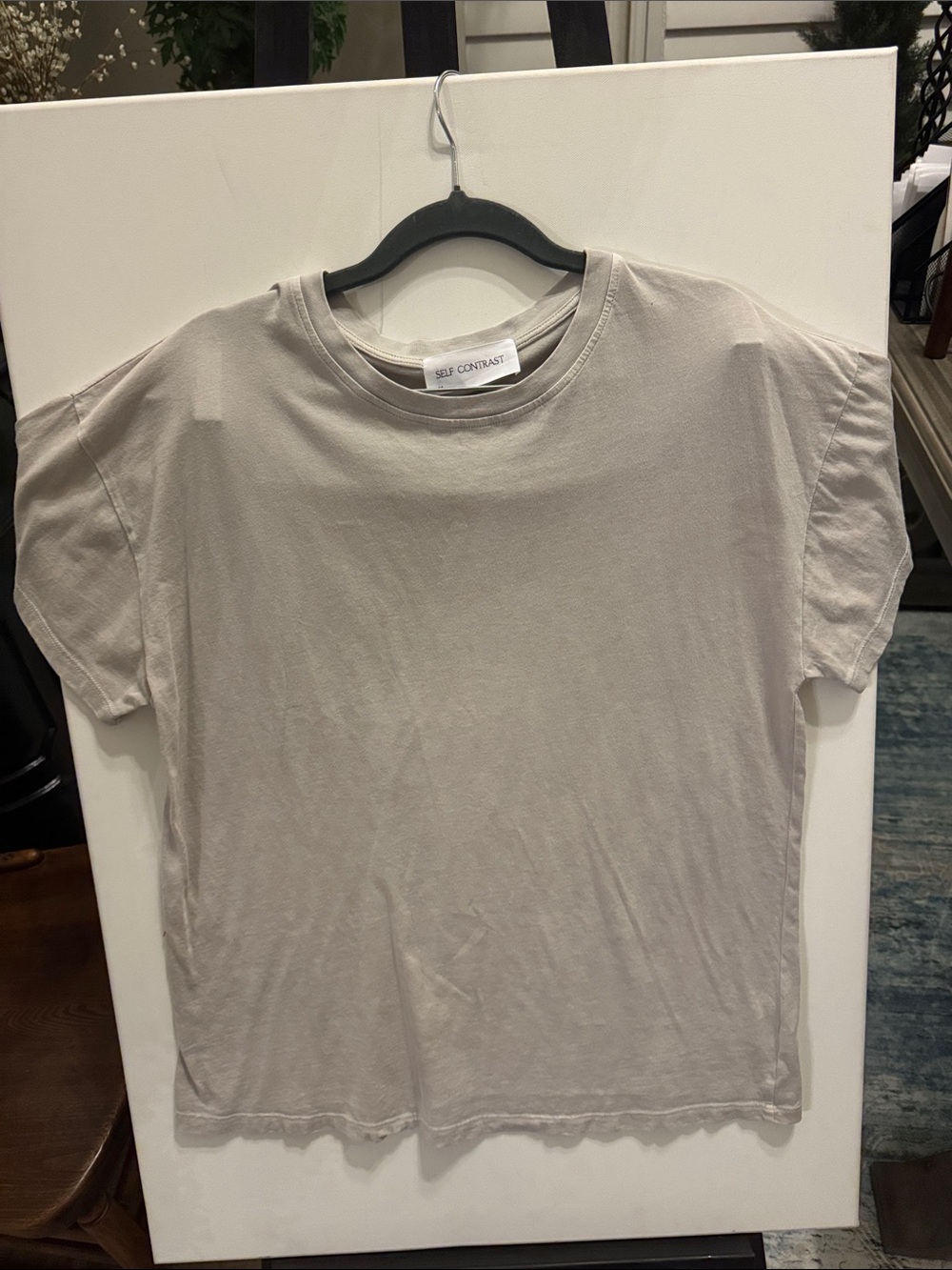 Self Contrast Women's Short Sleeve Crewneck Tee in Light Taupe